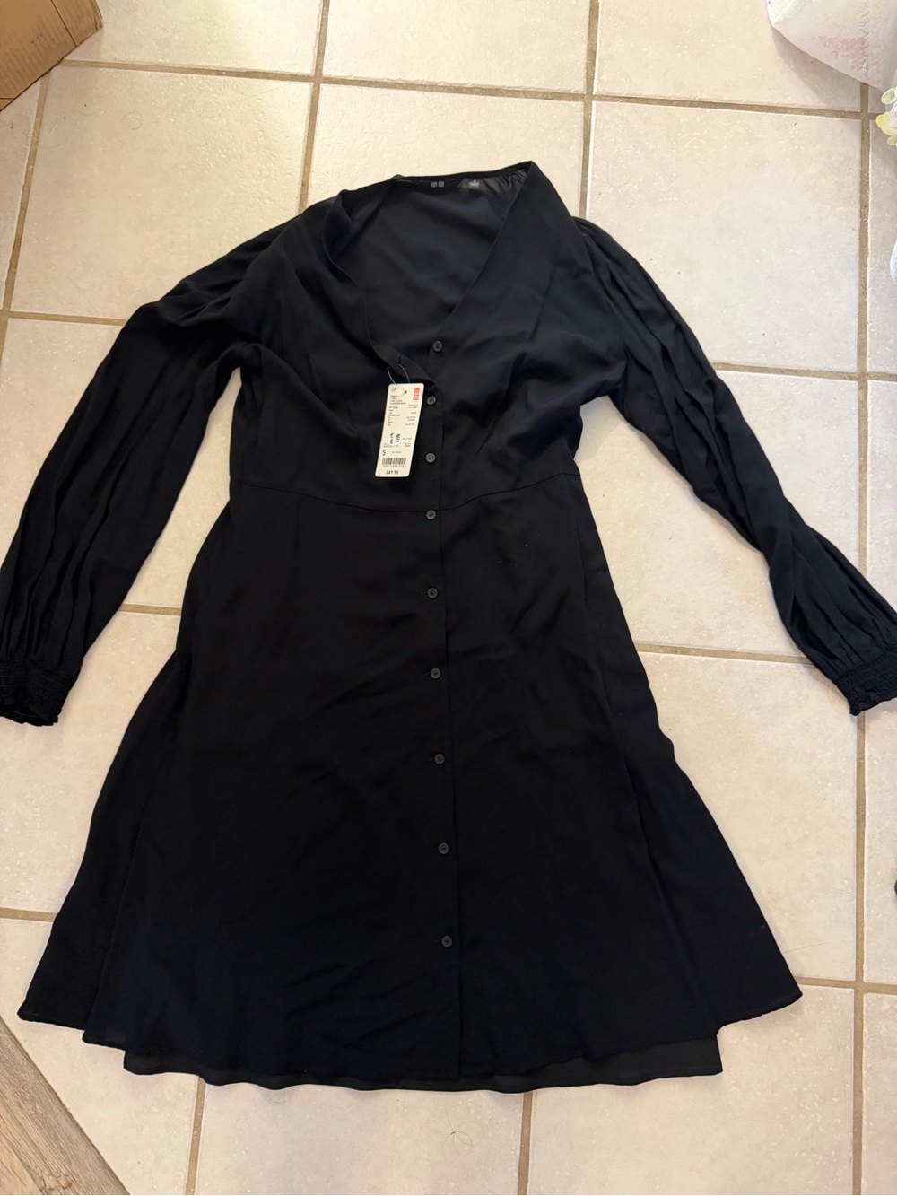 Uniqlo Black Long-Sleeve Button Front Dress